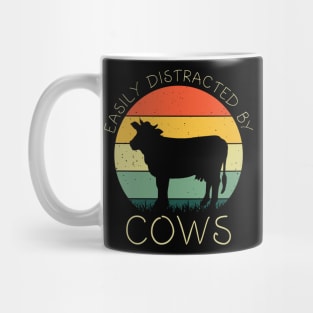 Retro Easily Distracted By Cows Shirt Funny Cows Lover Girls Mug